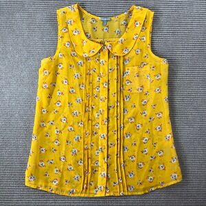 Charlotte Russe Yellow Floral Peter Pan Collar Pintuck Sleeveless Top S T4155FX